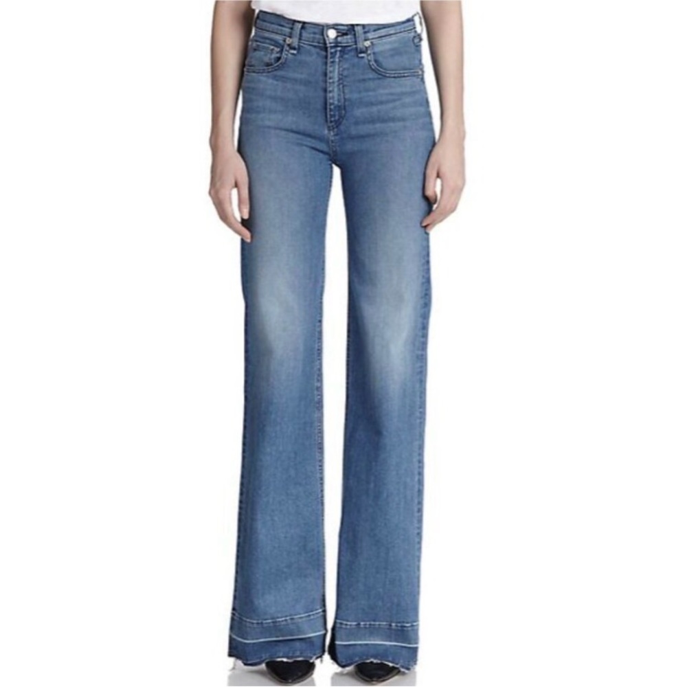 Rag and Bone Jeans Justine Sz 28 Wide Leg Blue Denim Stretch Preppy READ - Picture 2 of 15